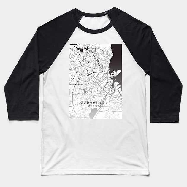 Copenhagen Denmark City Map Baseball T-Shirt by Robin-Niemczyk